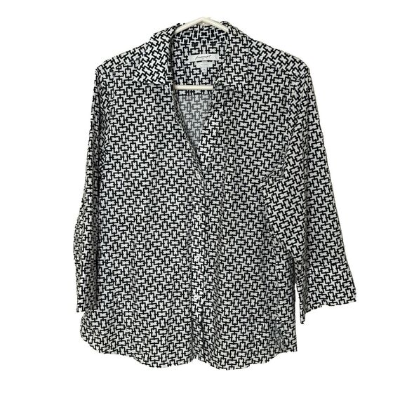 Foxcroft NYC Easy Care Black White Chain Print Button Down Shirt No Iron - Picture 1 of 10